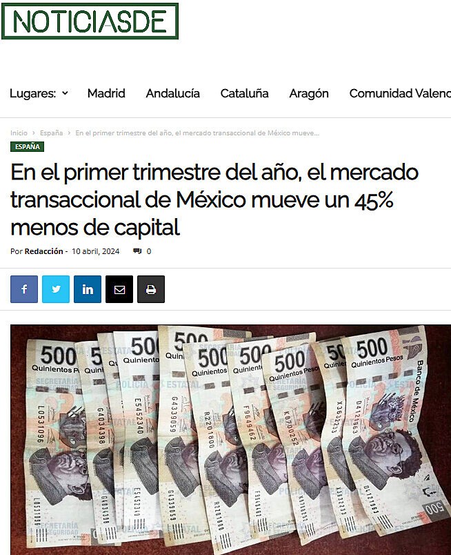 En el primer trimestre del ao, el mercado transaccional de Mxico mueve un 45% menos de capital